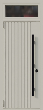 Входная термодверь с остекленной фрамугой и бугельной ручкой (порошковая покраска белого и красного оттенков)