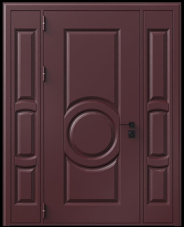 Входная термодверь с металлофиленкой, вставками по бокам и порошковым окрашиванием RAL 3007 (тип №5)